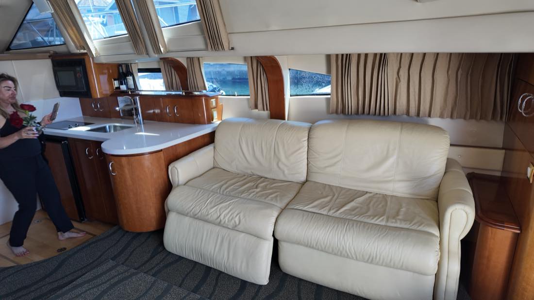 Interior salon aboard Can't Sea Me